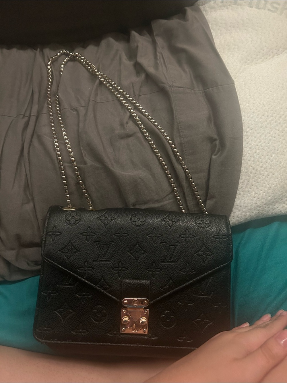 Louis Vuitton Black Monogram Embossed Leather Shoulder Bag with Gold Hardware